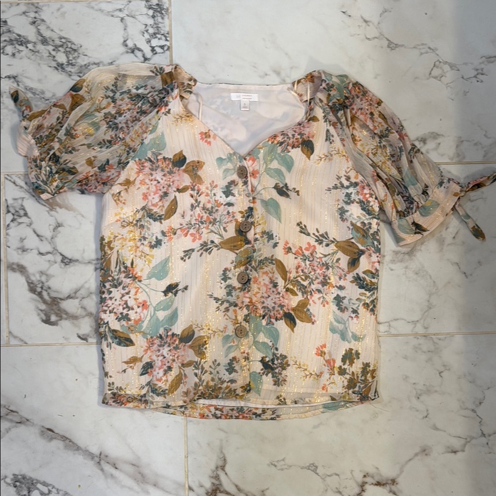 Lauren Conrad Floral Puff Sleeve Blouse - Picture 3 of 4
